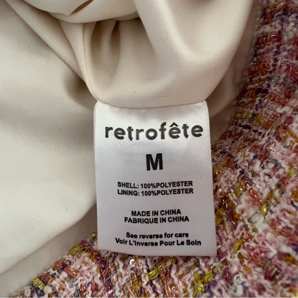 NWOT Retrofete tweed zip jacket size M pink gold white C1 - Picture 8 of 9